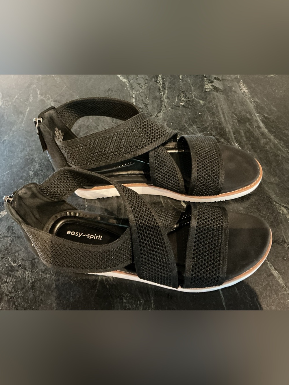Easy Spirit Women's Black Knit Strap Sandals